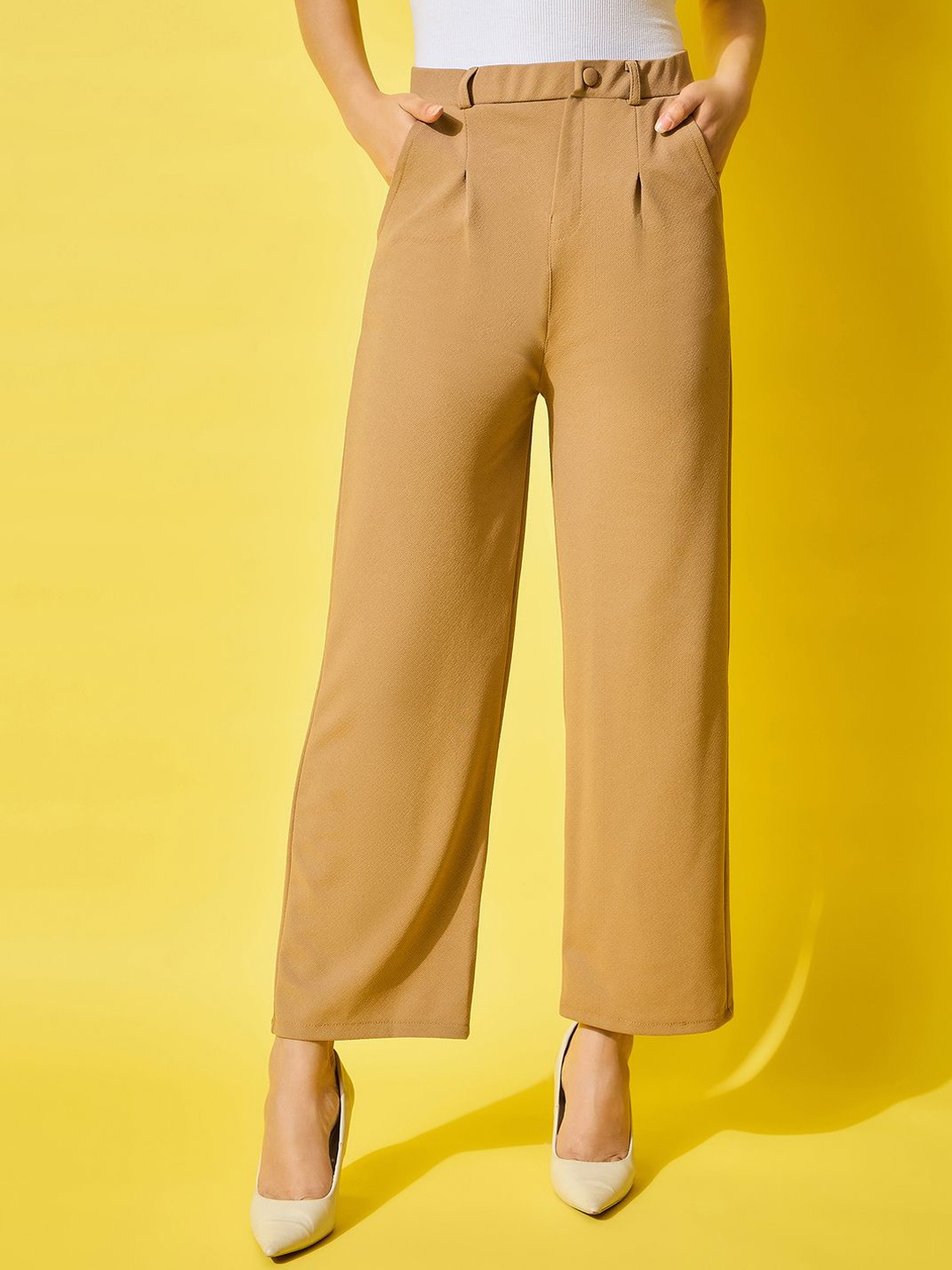 

DIMPY GARMENTS Women Relaxed Regular Fit High-Rise Formal Trousers, Beige