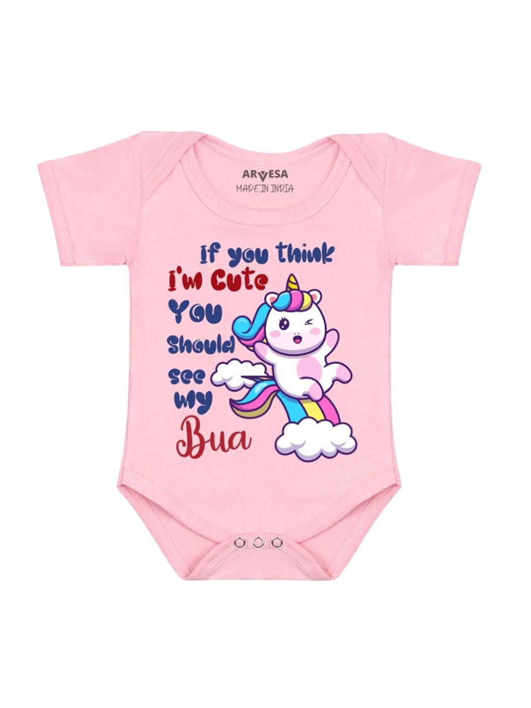 

Arvesa I Am Cute You Should See My Bua Printed Romper, Pink