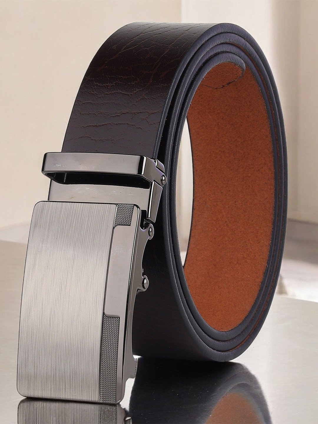 

Metronaut Men Textured Leather Formal Belt, Brown