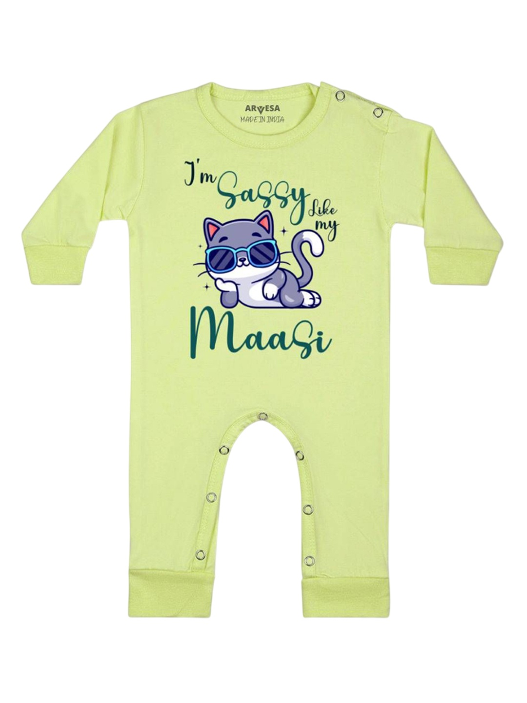 

Arvesa Kids I Am Sassy Like My Bua Printed Baby Romper, Yellow