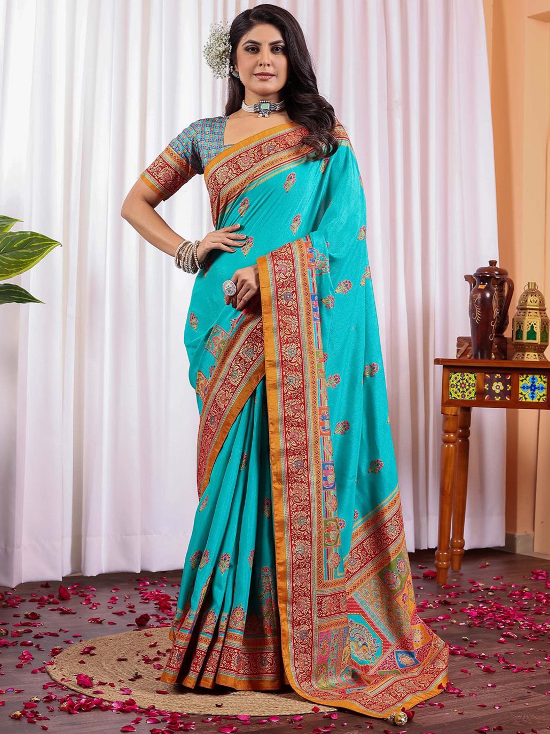 

Anouk Ethnic Motifs Silk Blend Saree, Blue