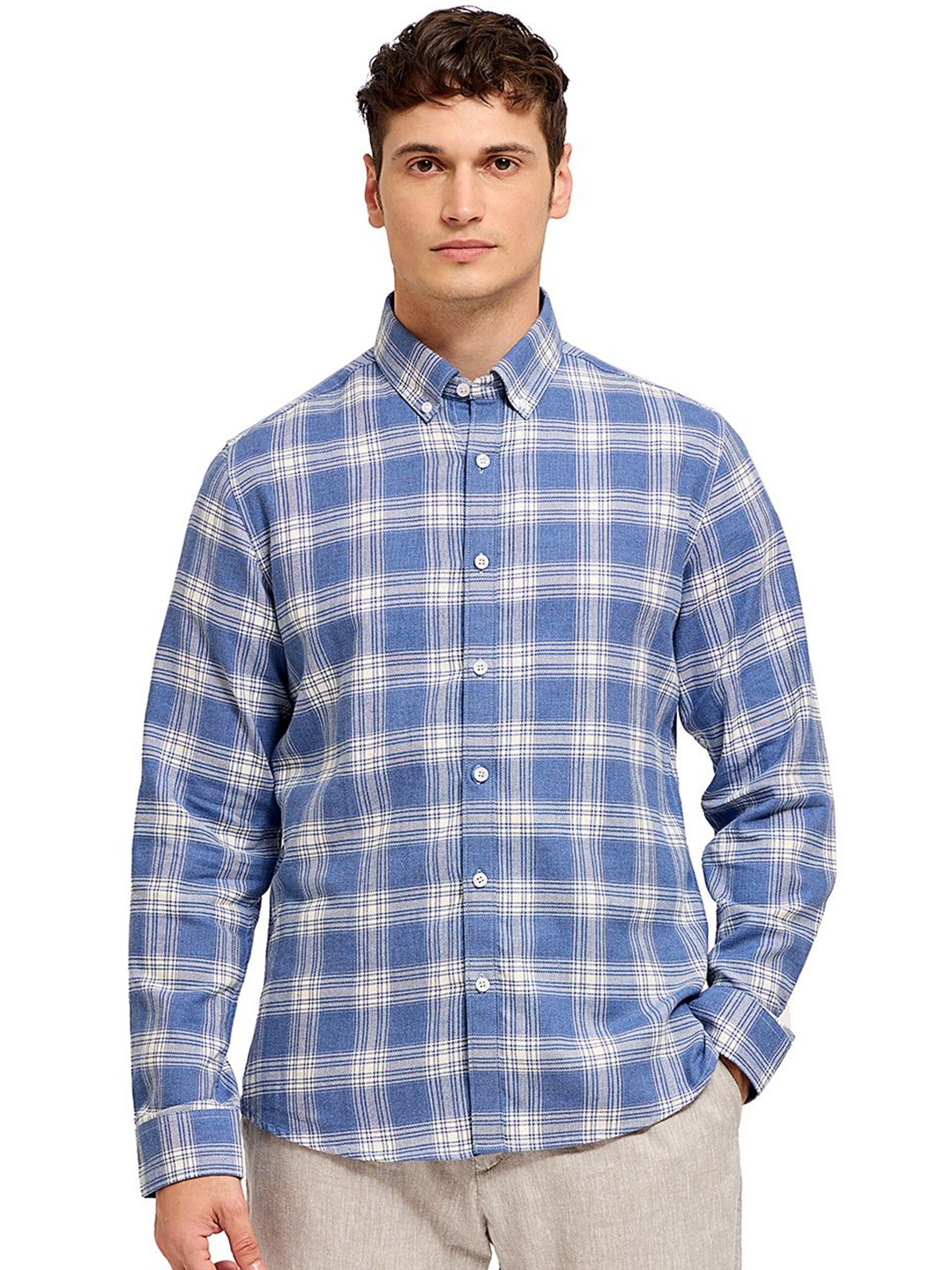 

Mast & Harbour Men Comfort Tartan Checks Opaque Checked Casual Shirt, Blue