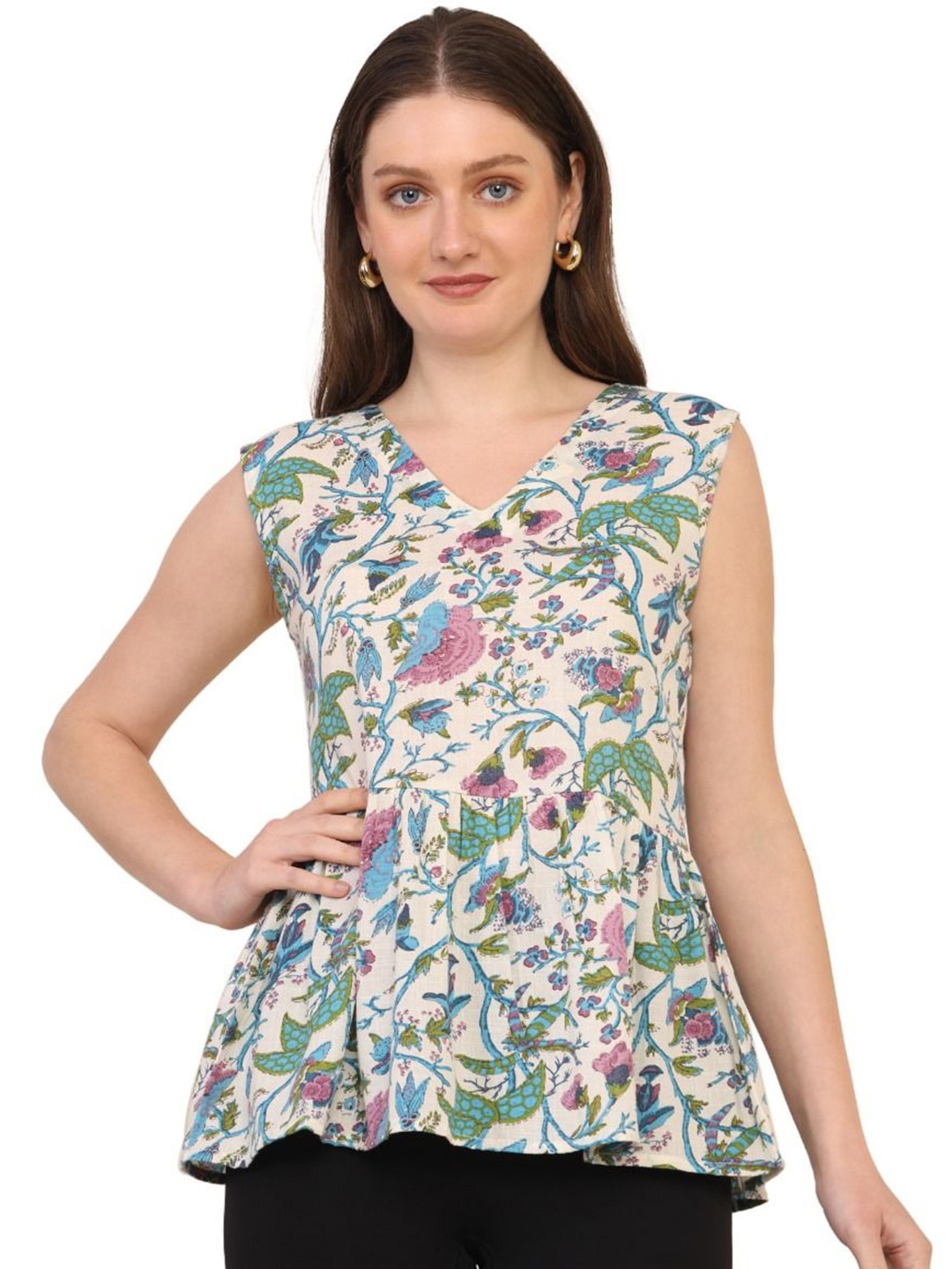 

JC JUMMY COUTURE Floral Cotton Top, Blue