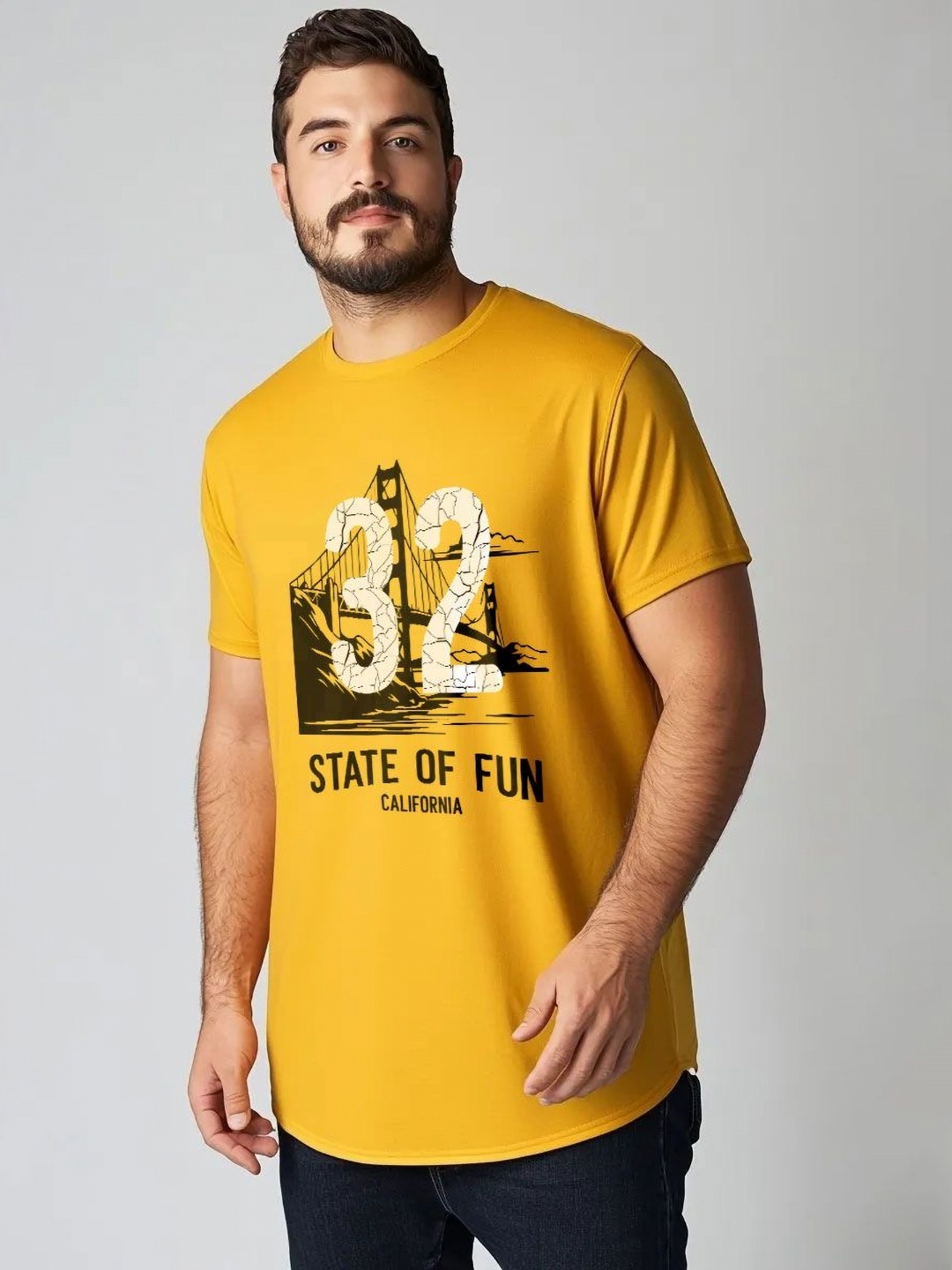 

Toodle Plus Unisex Plus Size Graphic Printed Round Neck Pure Cotton T-Shirt, Yellow