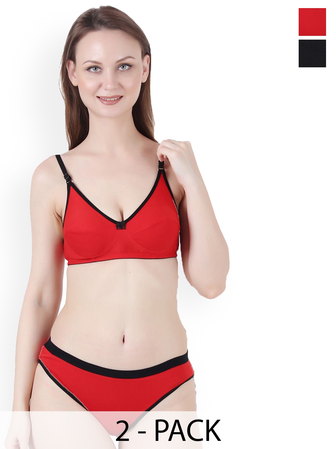 

Fihana Pack Of 2 Cotton Non Padded Lingerie Set PSH-777-RED-BLK-30B-Black