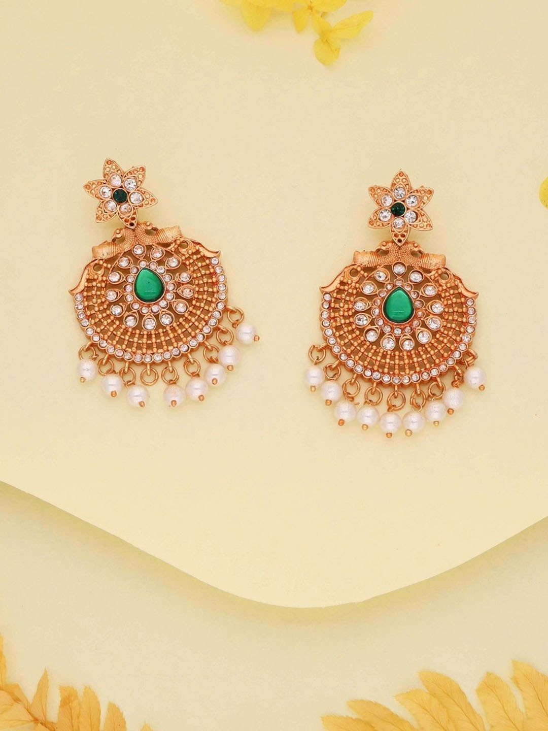 

Lyriss Gold Plated Artificial Beads Diamond Shaped Jhumkas