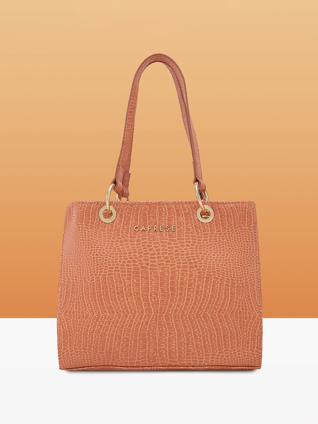 

DressBerry X CAPRESE Textured Structured Shoulder Bag with Cut Work, Orange