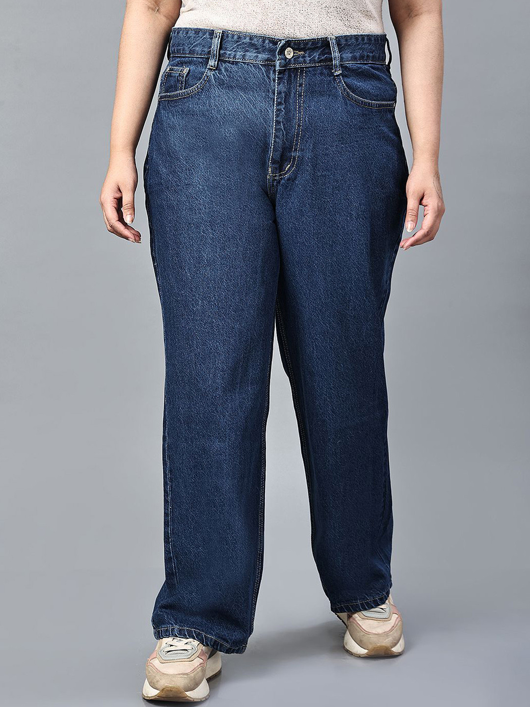 

ZUYA Women Plus Size Casual Straight Fit Stylish Denim Jeans In Dark Blue Color