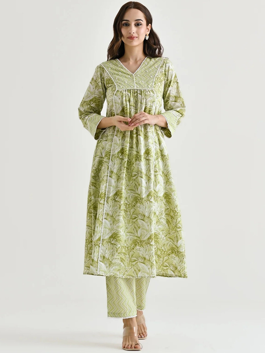 

NIZA FASHION Women Floral Embroidered Regular Kurta with Trousers & With Dupatta, Lime green