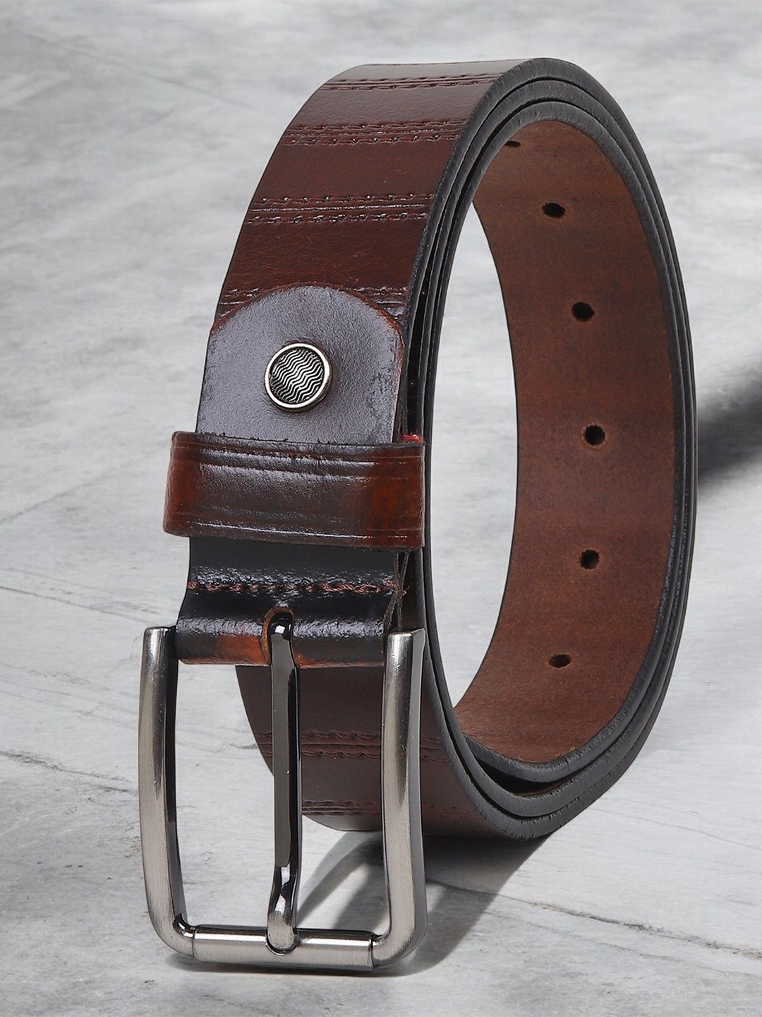 

Metronaut Men Textured Leather Formal Belt, Brown