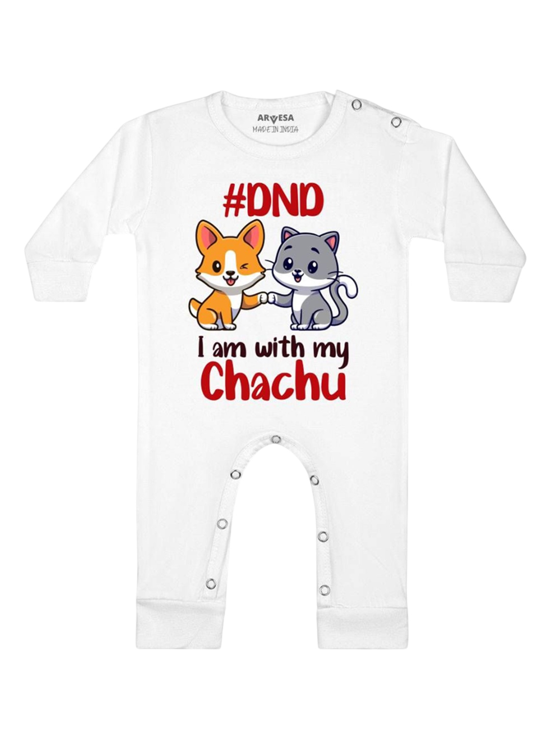 

Arvesa Kids Dnd I Am With My Chachu Printed Baby Romper, White