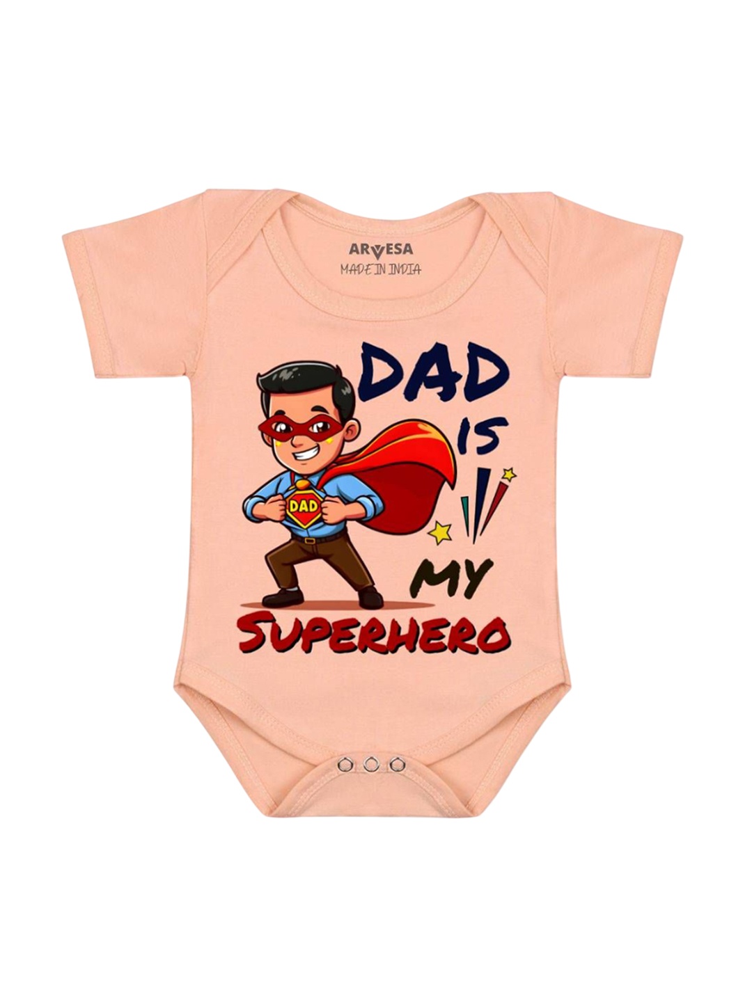 

Arvesa Kids Dad Is My Superhero Printed Romper, Peach