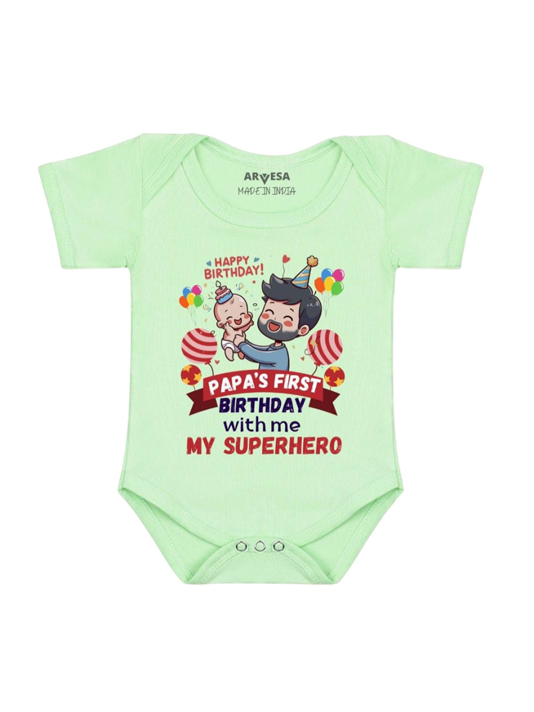 

Arvesa Kids Papa First Birthday With Me Printed Romper, Green