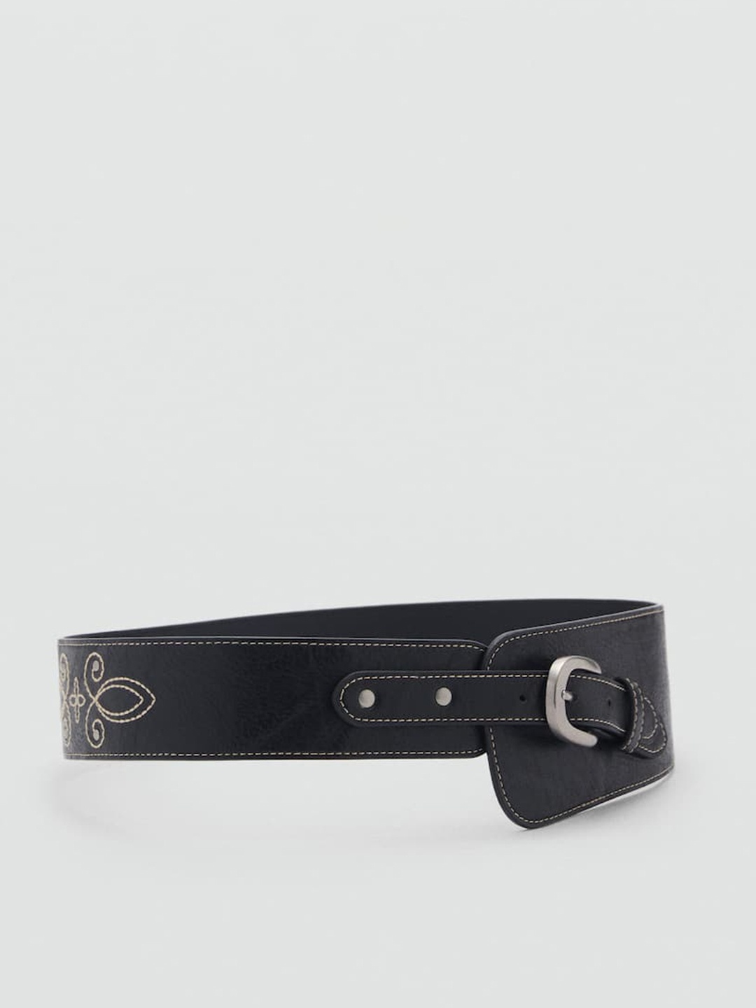 

MANGO Women Woven Design Wide Belt, Black