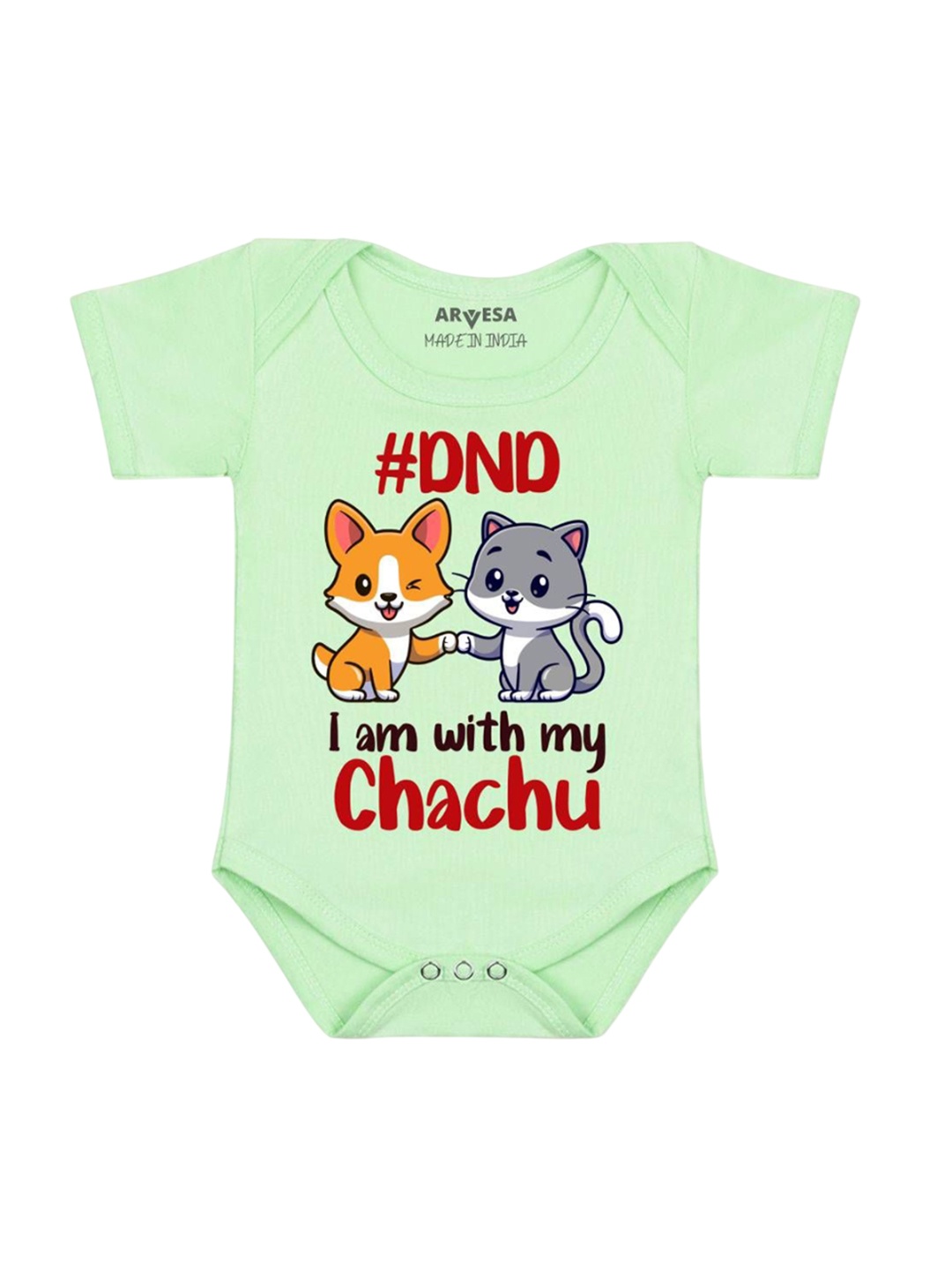 

Arvesa Kids Dnd I Am With My Chachu Printed Romper, Green