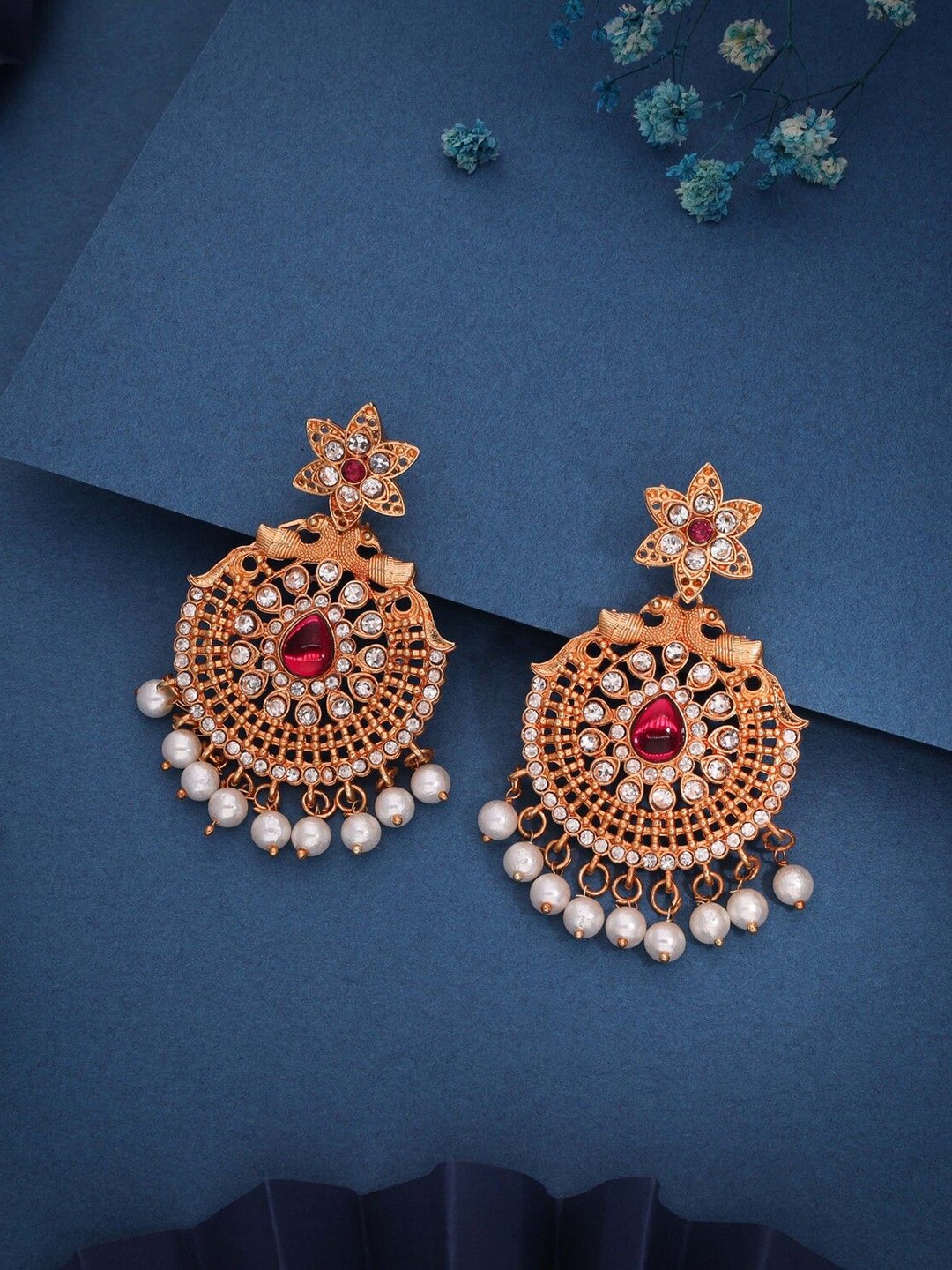 

Lyriss Gold Plated Artificial Beads Circular Jhumkas