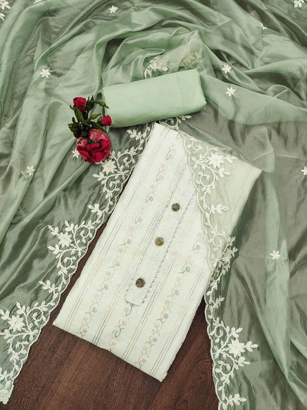 

SAINOOR Embroidered Semi-Stitched Dress Material, Off white
