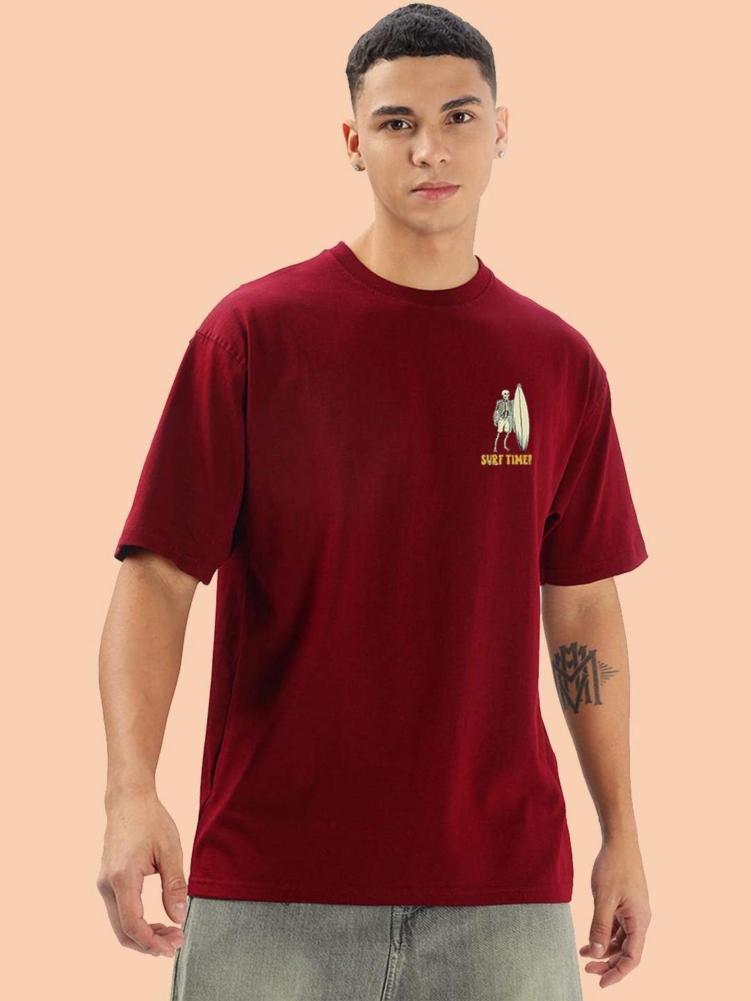 

BDSQUARE Men Extended Sleeves T-shirt, Maroon