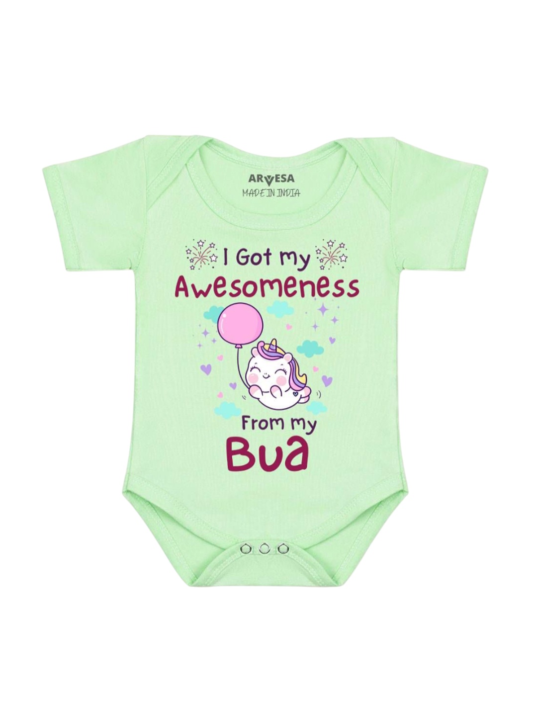 

Arvesa Kids I Got Awesomeness From Bua Printed Romper, Green