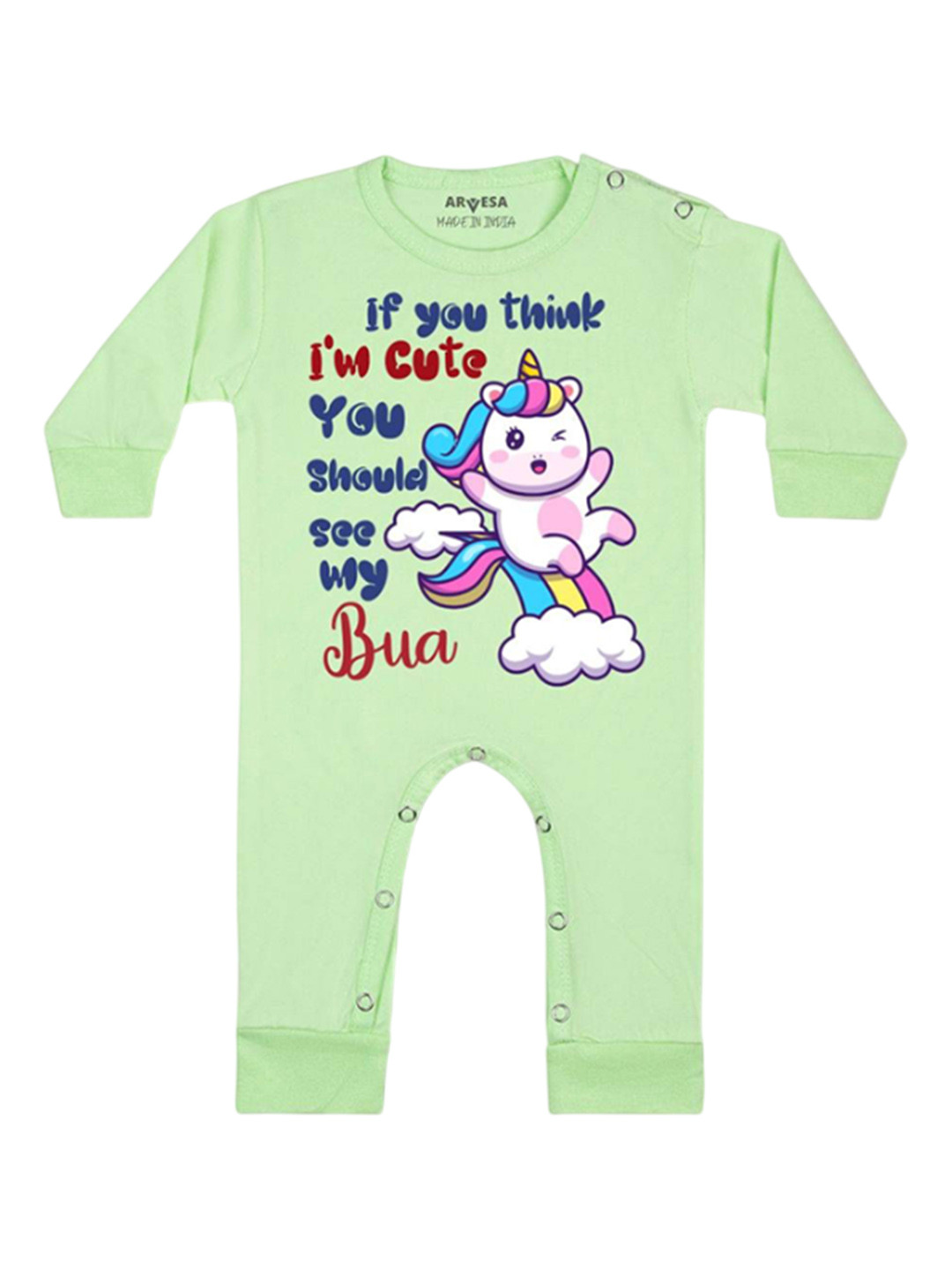 

Arvesa Kids I Am Cute You Should See My Bua Printed Baby Romper, Green