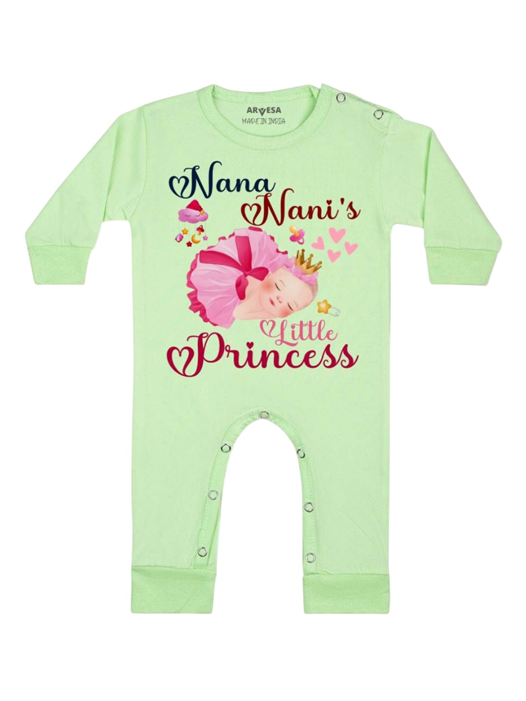 

Arvesa Kids Nana Nani Little Princess Printed Baby Romper, Green