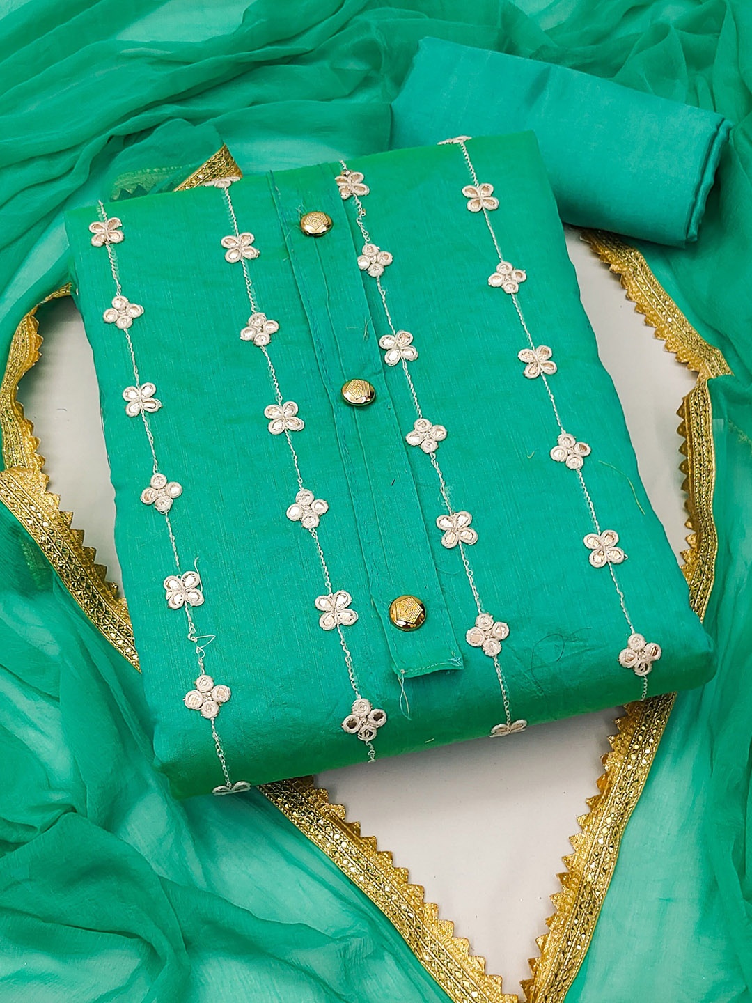 

SAINOOR Embroidered Gotta Patti Semi-Stitched Dress Material, Sea green