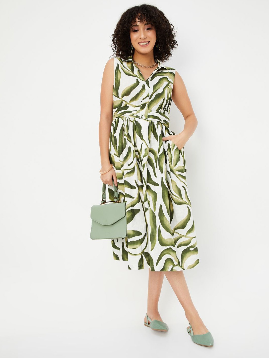 

max Print Midi Dress, Beige