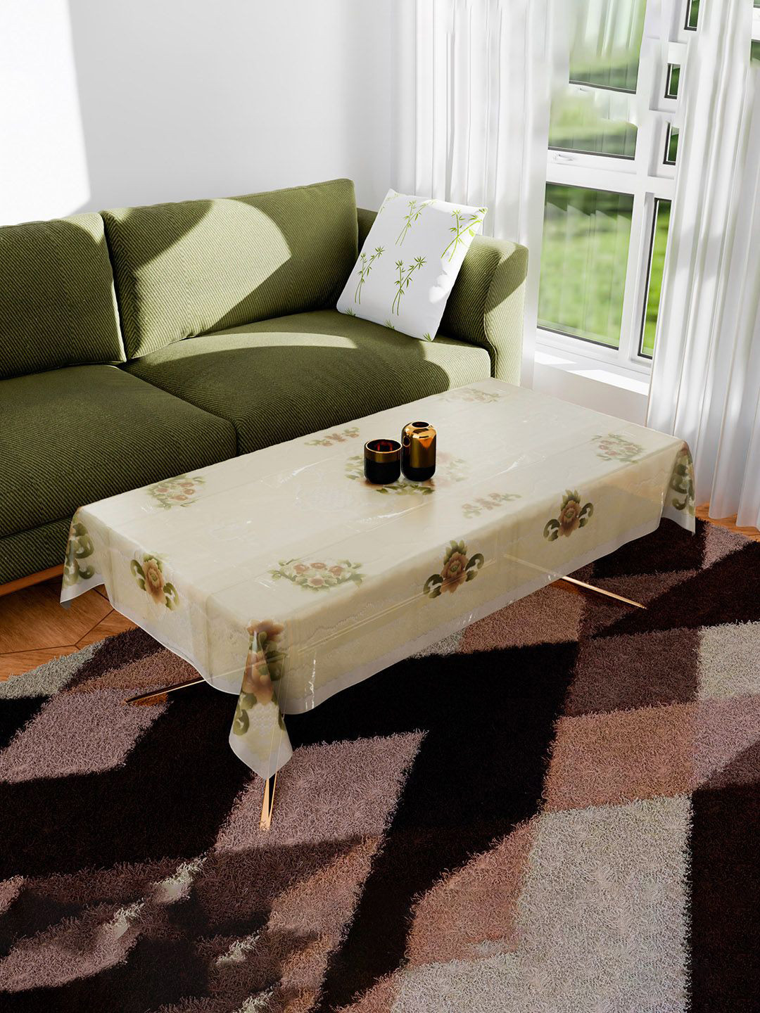 

Kuber Industries Cream-Coloured & Green Floral Printed Anti-Skid 4-Seater Table Cover