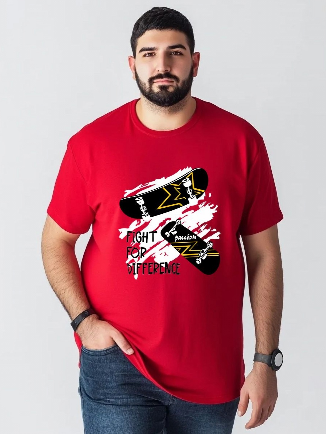 

Toodle Plus Unisex Plus Size Graphic Printed Round Neck Pure Cotton T-Shirt, Red
