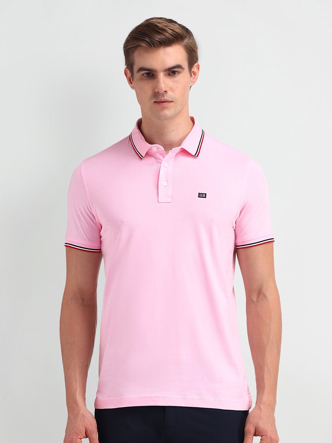 

Arrow Sport Men Brand Logo Polo Collar Pockets T-shirt, Pink