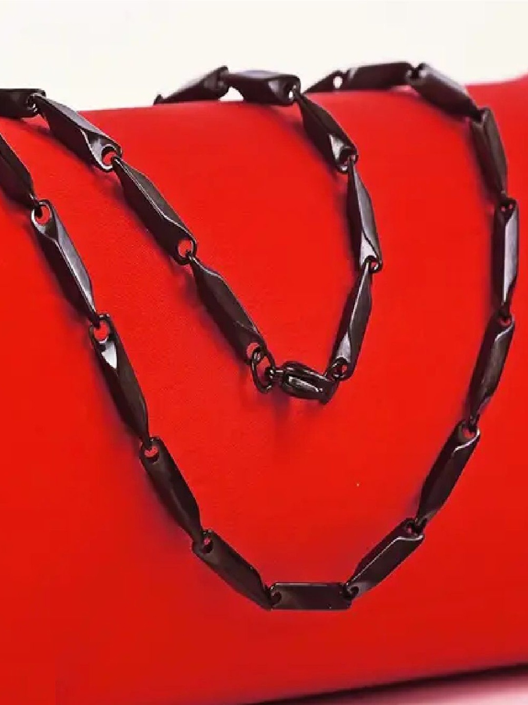 

Crazy Fashion Unisex Rhodium-Plated Stainless Steel Rice Chain, Black