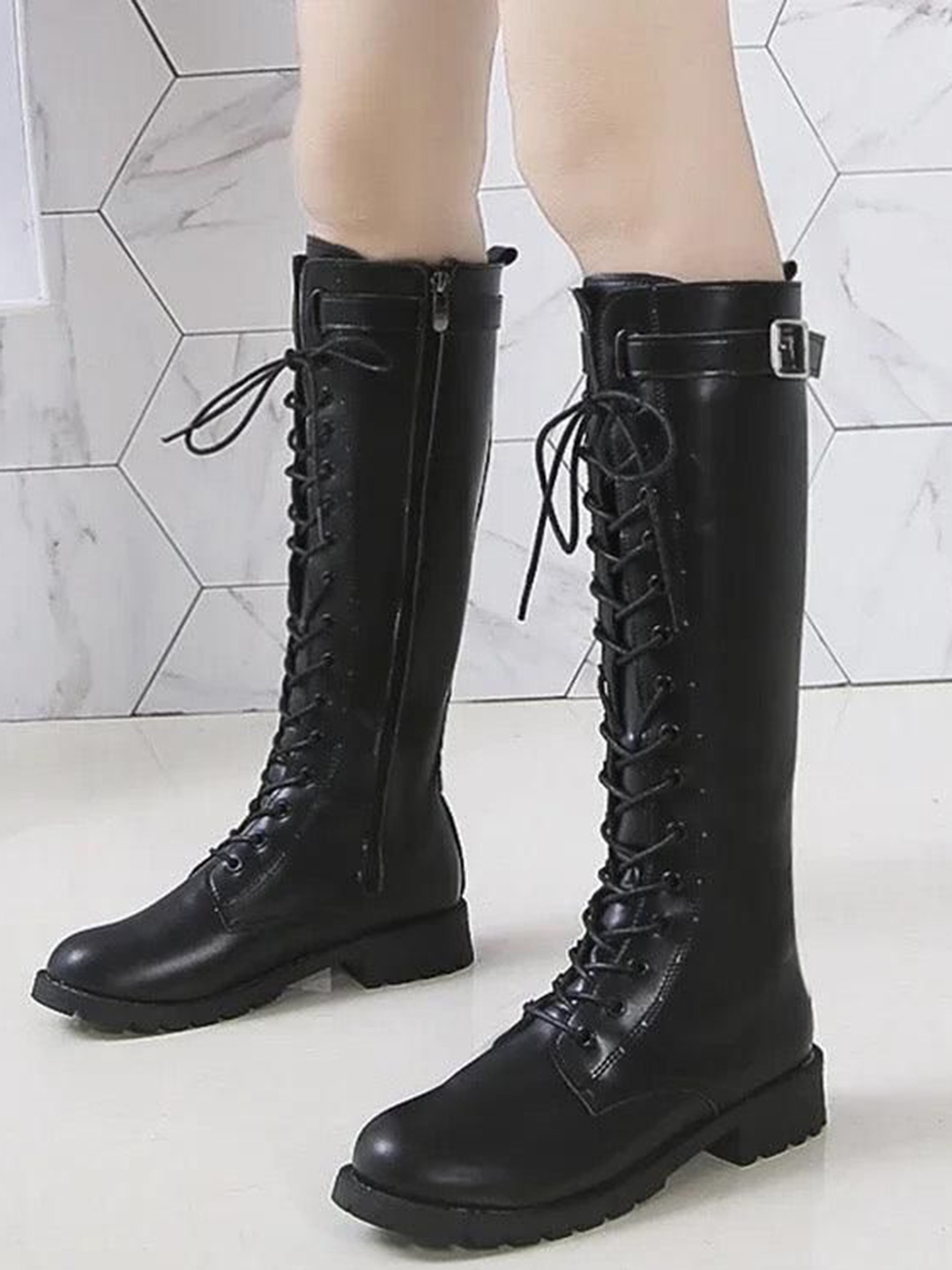 

Alamode By Akanksha Women Samai Laceup Platform Boots, Black