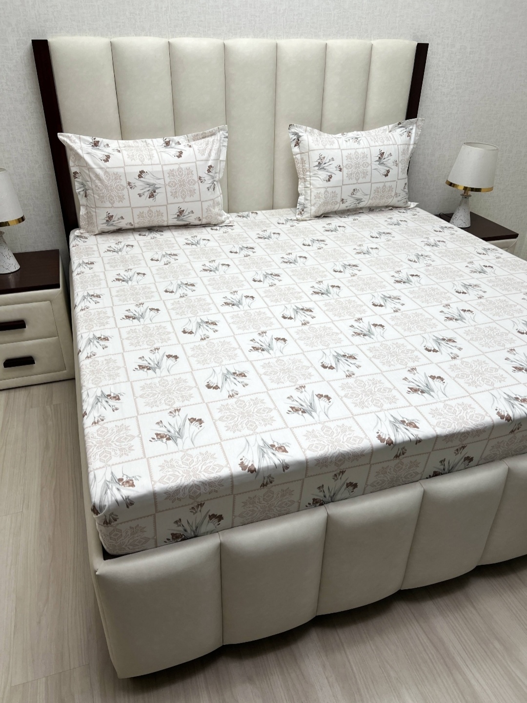 

Pure Decor White & Grey Floral 300 TC King Bedsheet with 2 Pillow Covers