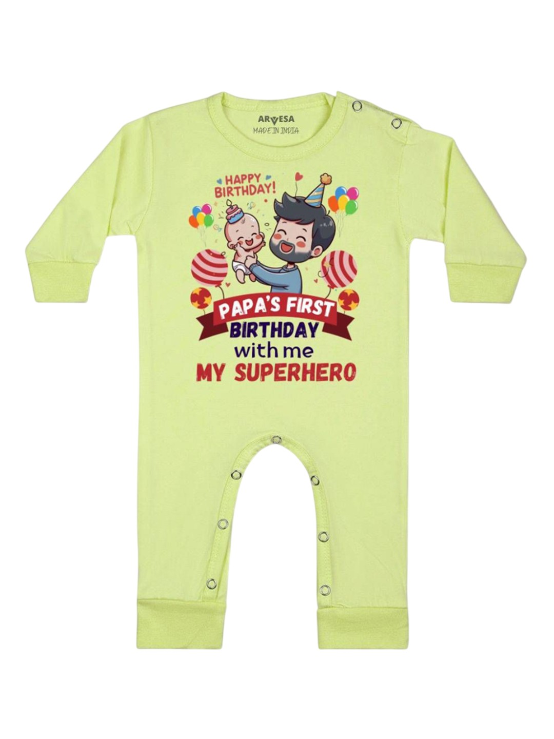 

Arvesa Kids Papa First Birthday With Me Printed Baby Romper, Yellow