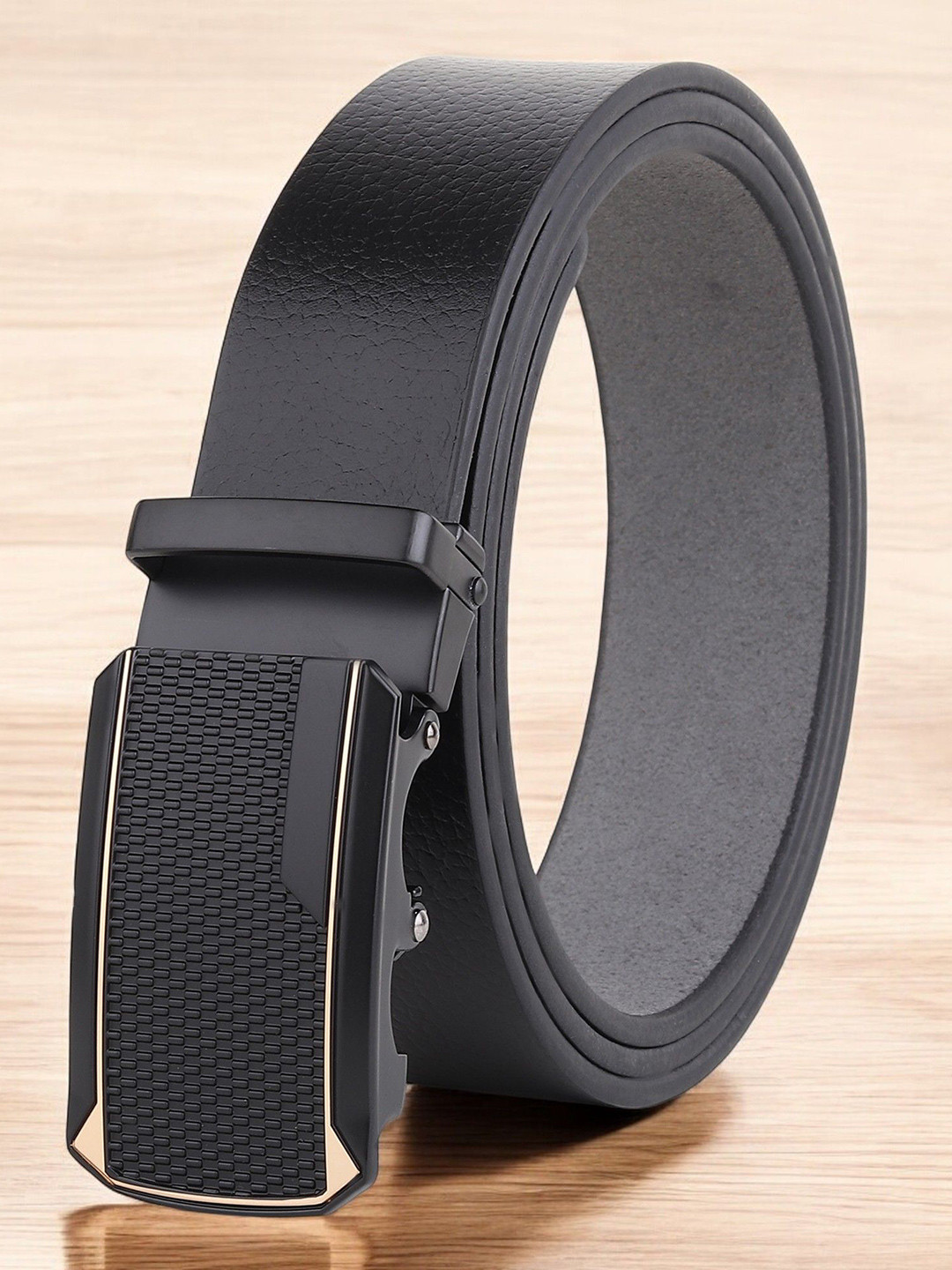 

Metronaut Men Textured Leather Formal Belt, Black