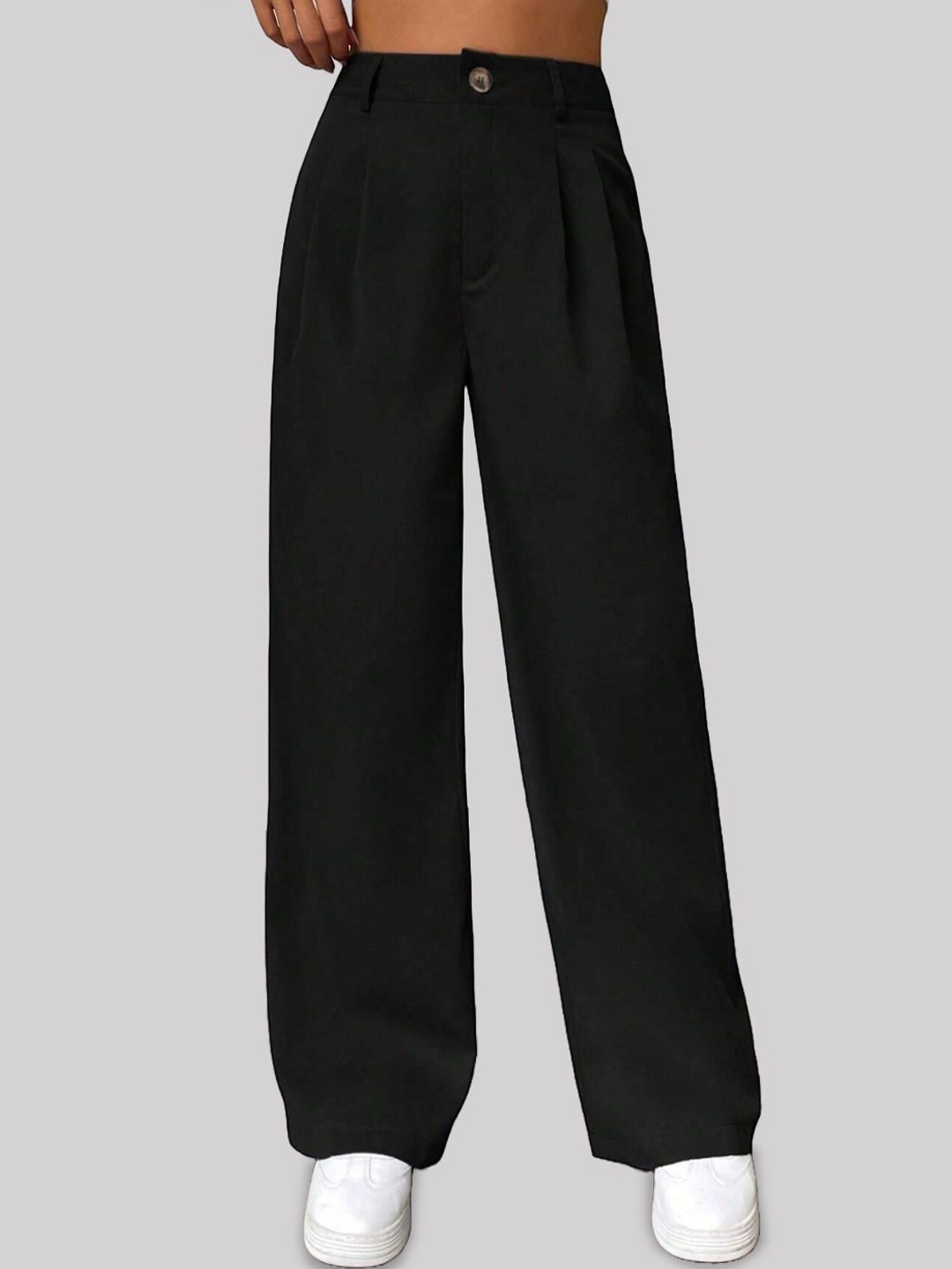 

FNOCKS Women's Relaxed Straight Cotton High-Rise Trousers, Black