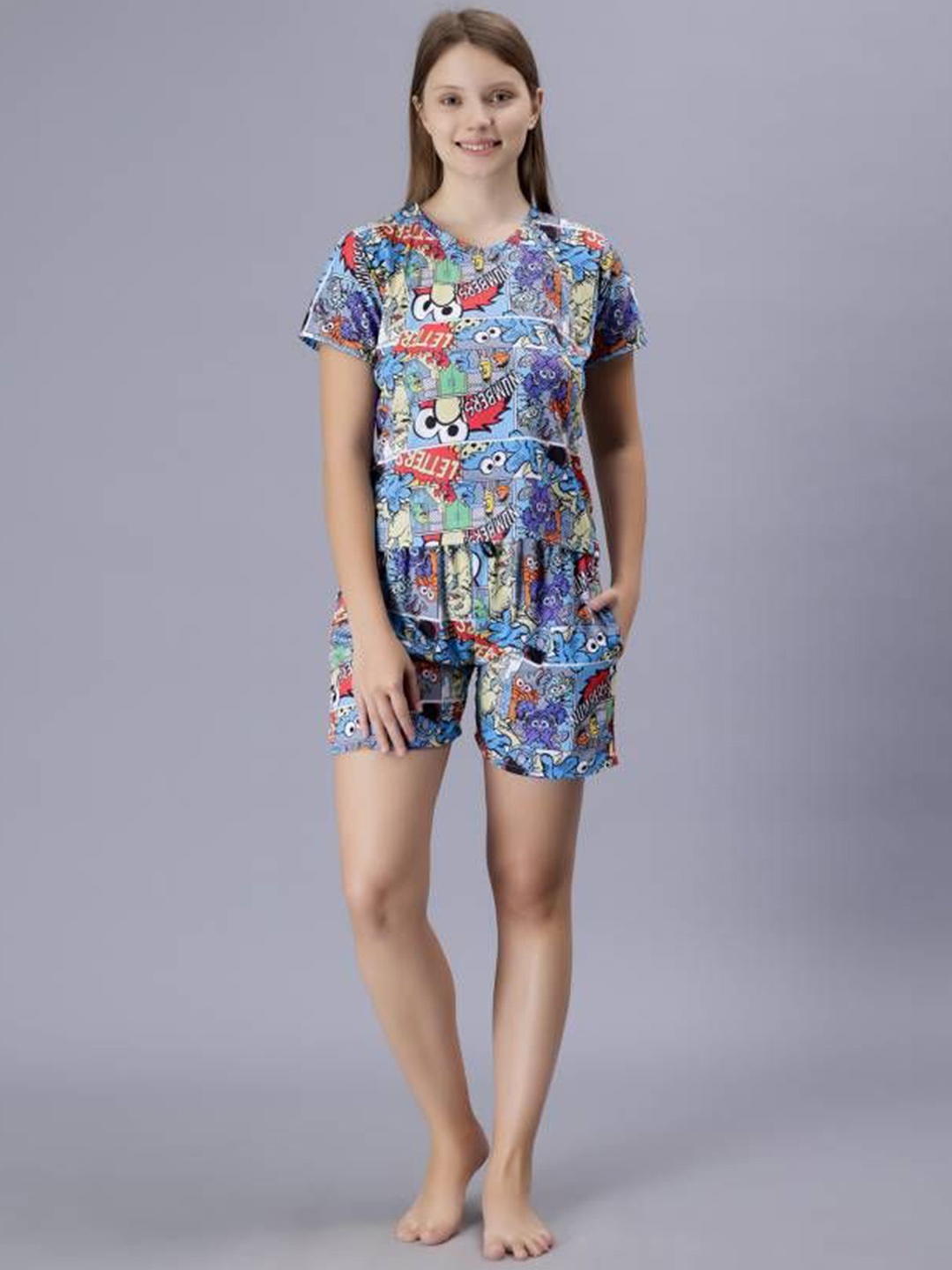 

Dreambe Women Printed Night suit, Blue