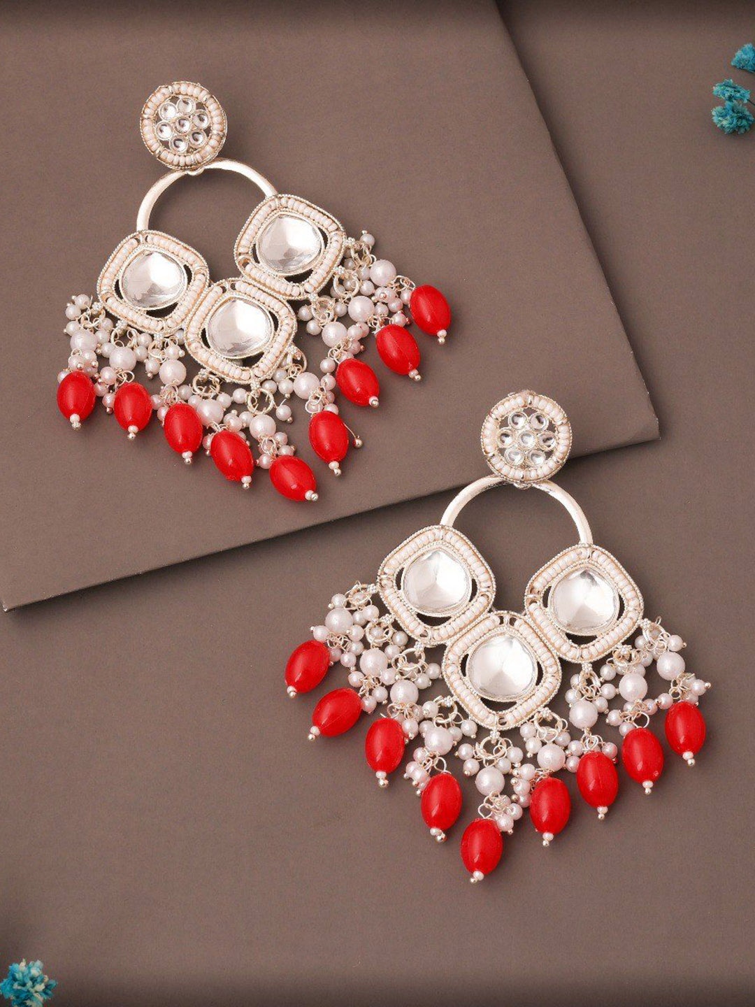 

Lyriss Gold Plated Artificial Beads Diamond Shaped Jhumkas