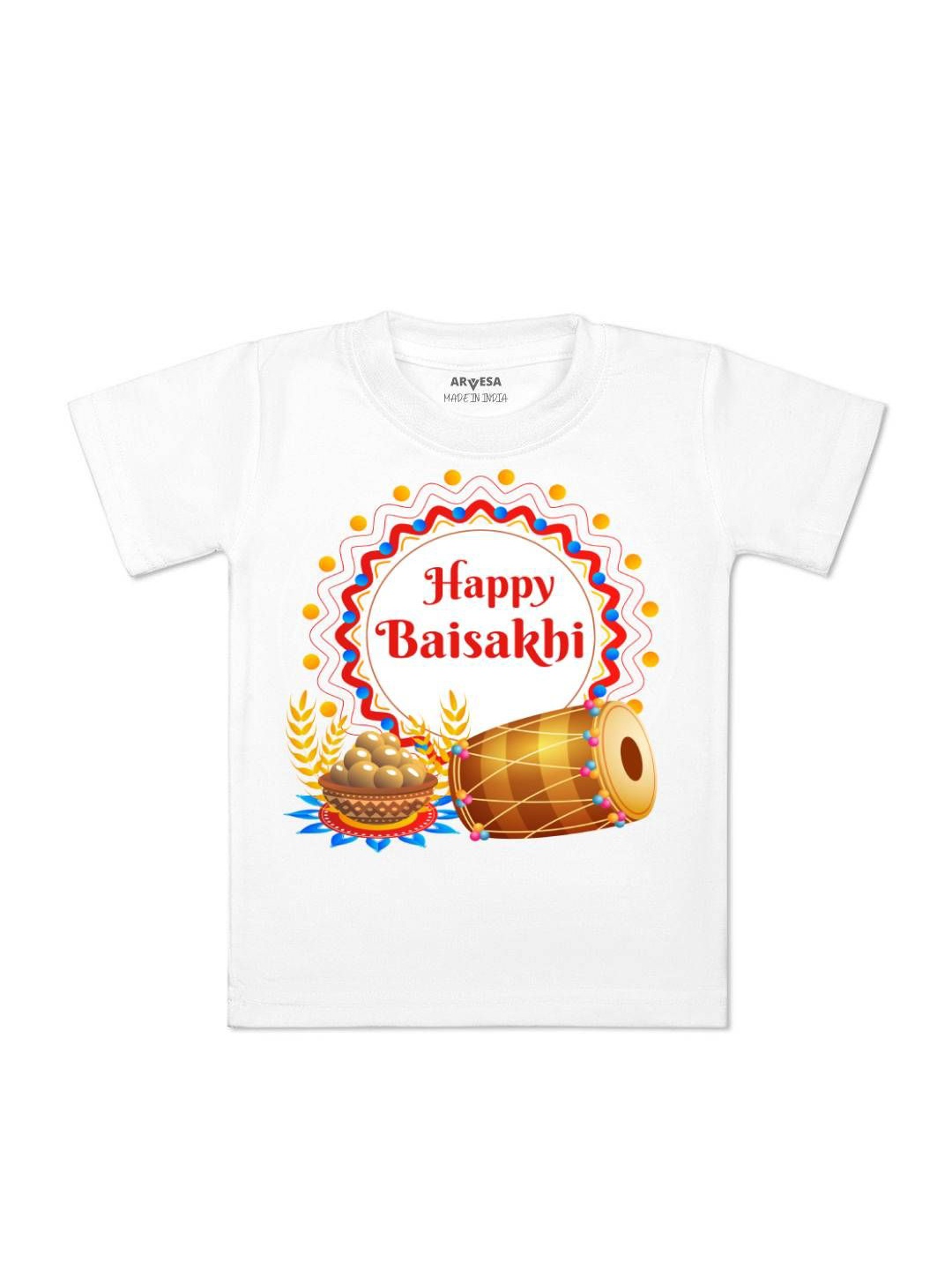 

Arvesa Happy Baisakhi Printed Kids Unisex T-shirt, White