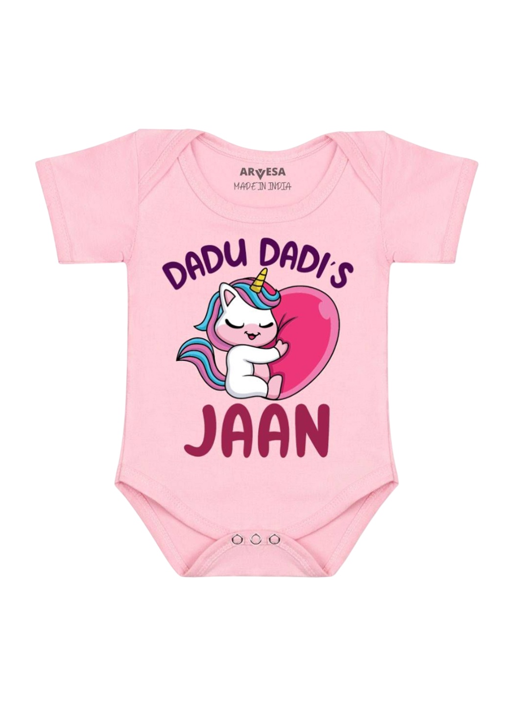

Arvesa Kids Dada Dadi Jaan Printed Romper, Pink