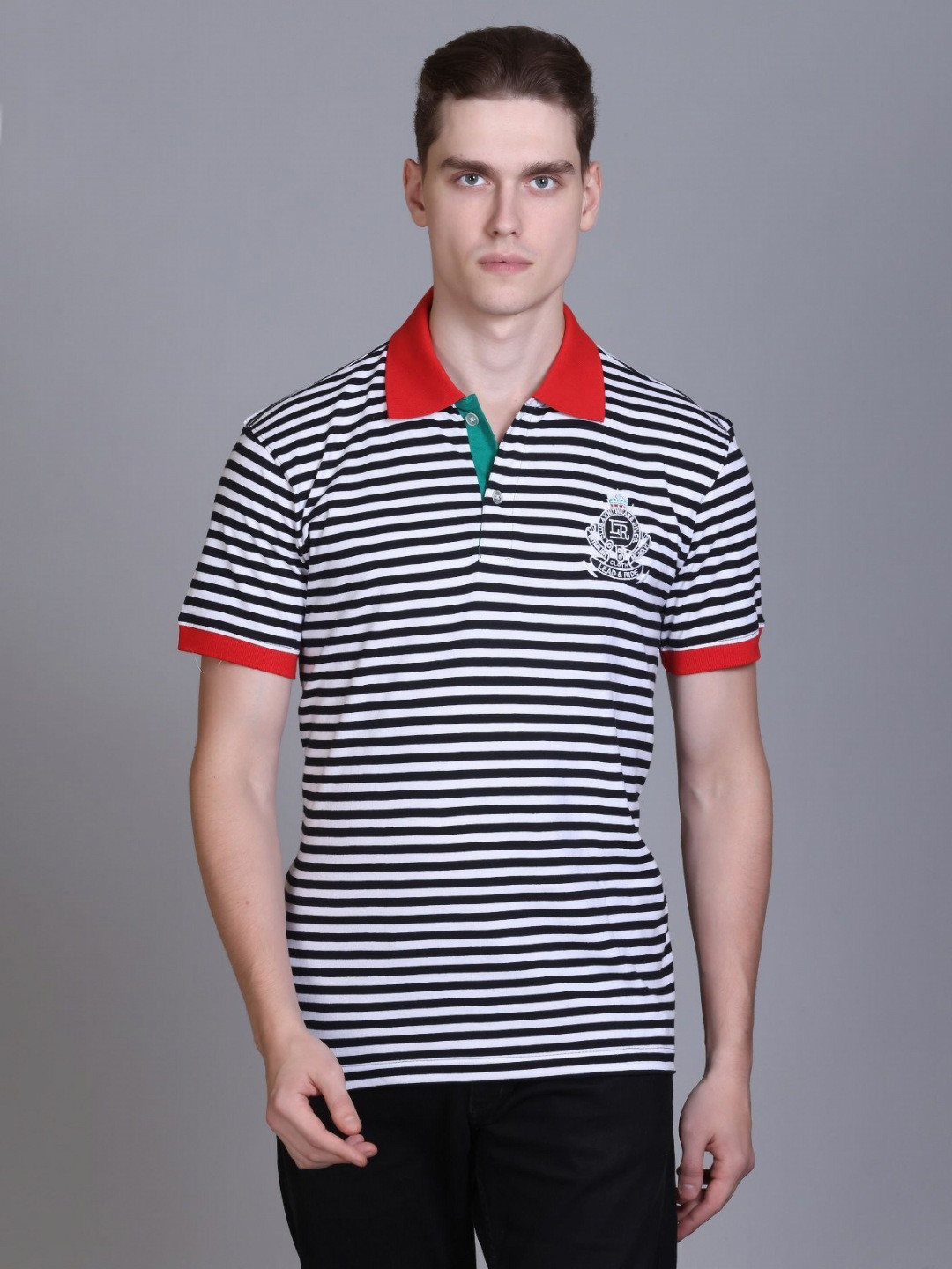 

LEAD & RIDE Men Polo Collar Monochrome Applique T-shirt, Red