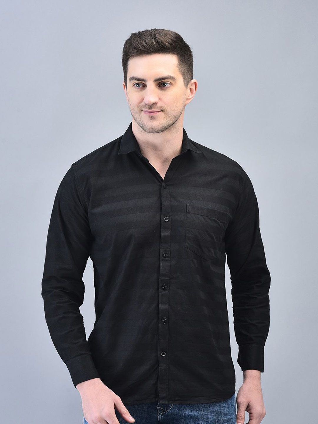 

CODE OF HONOUR Men Comfort Horizontal Stripes Opaque Casual Shirt, Black