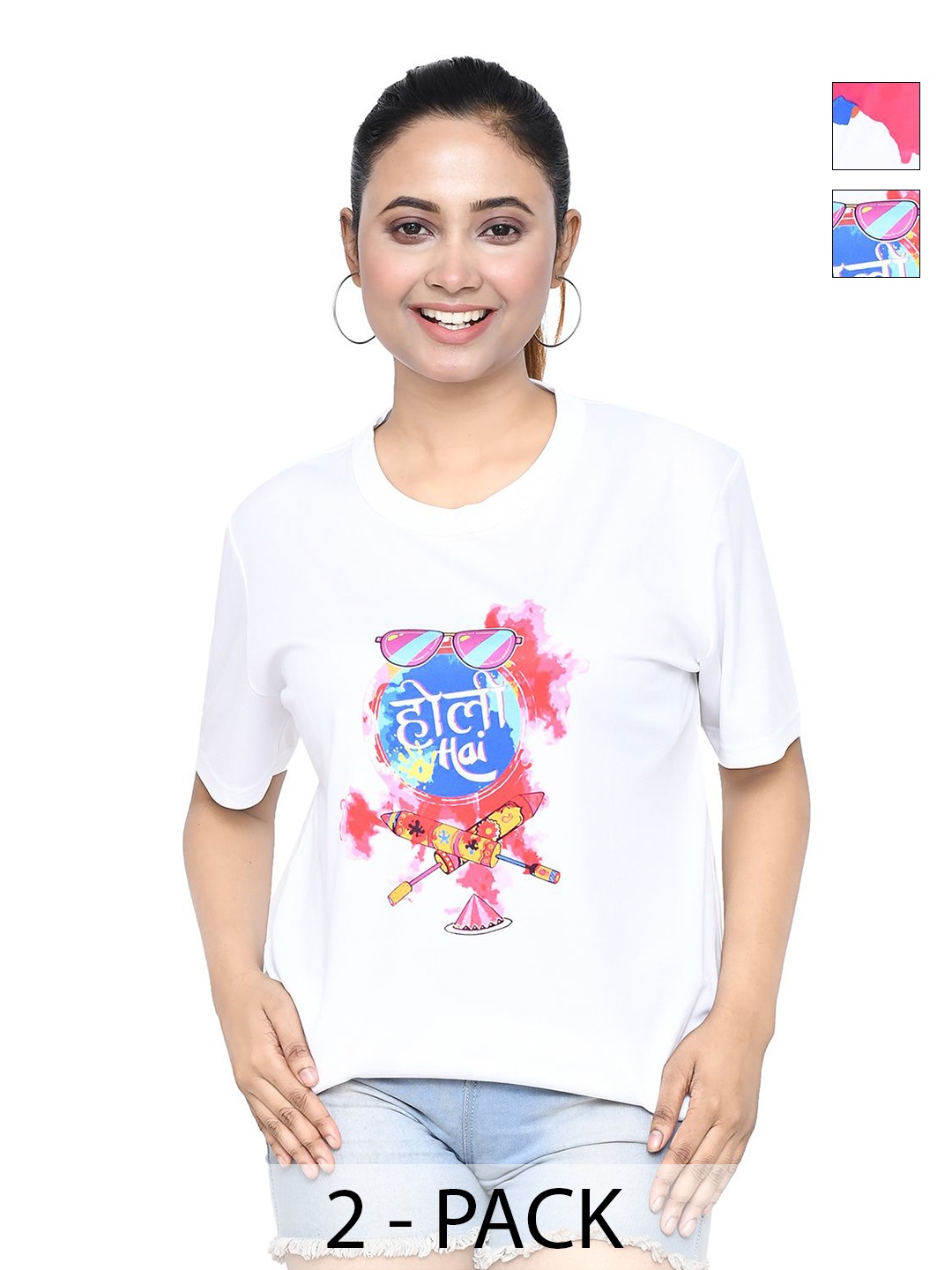 

RAPL Women 2 Printed Raw Edge T-shirt, White