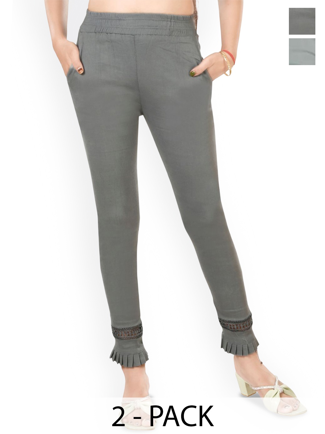 

Fessist Pack of 2 Women Relaxed Slim Fit Easy Wash Pleated Trousers, Grey