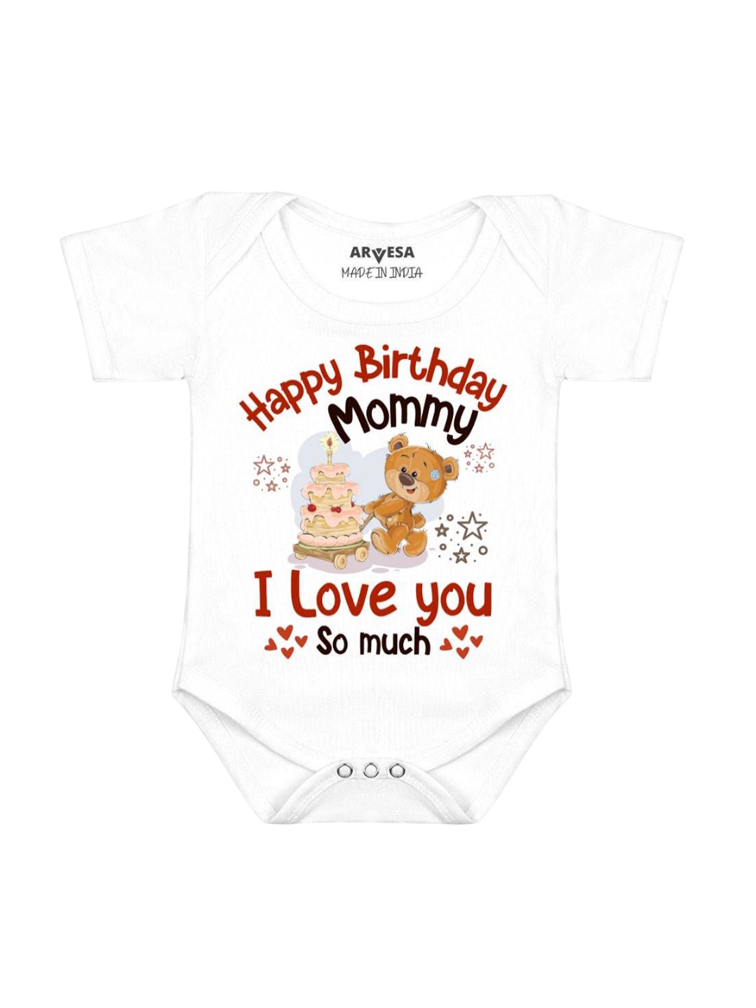 

Arvesa Kids Happy Birthday Mummy Printed Cotton Romper, White