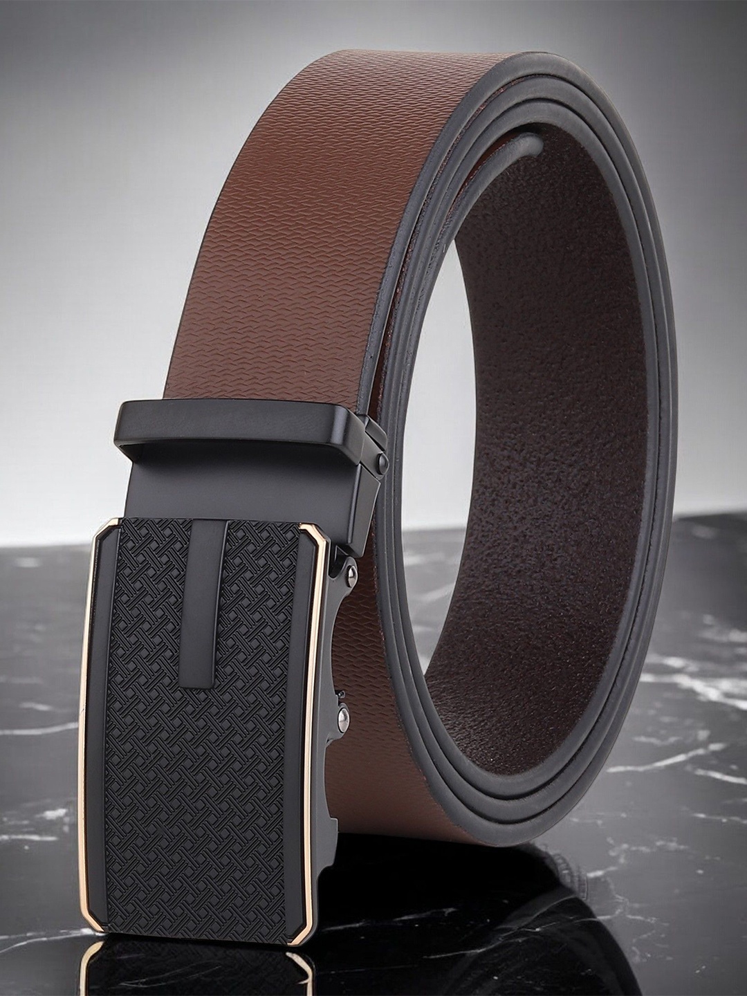 

Metronaut Men Textured Leather Formal Belt, Brown