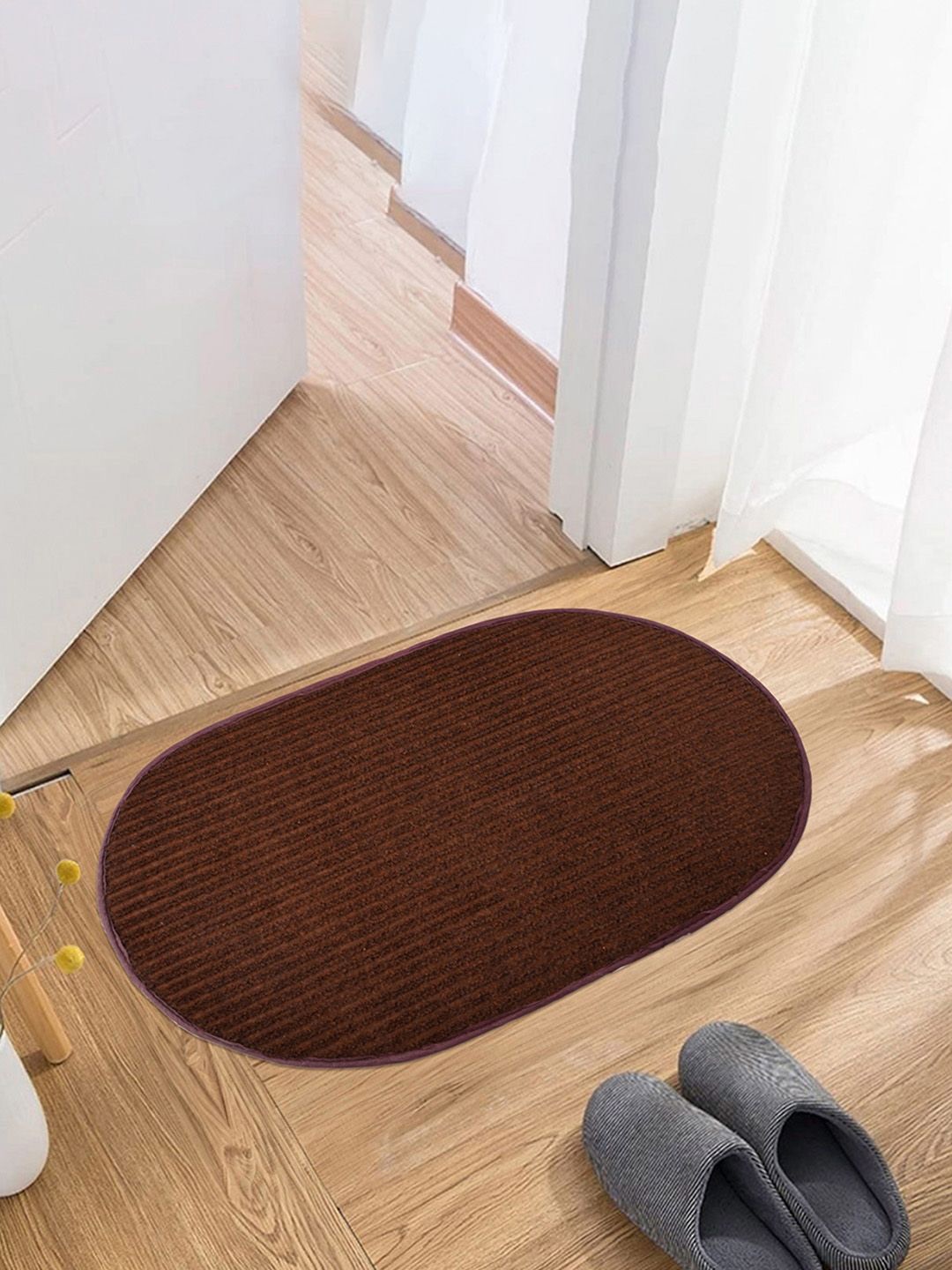 

Kuber Industries Brown Woollen Oval Shaped Doormat