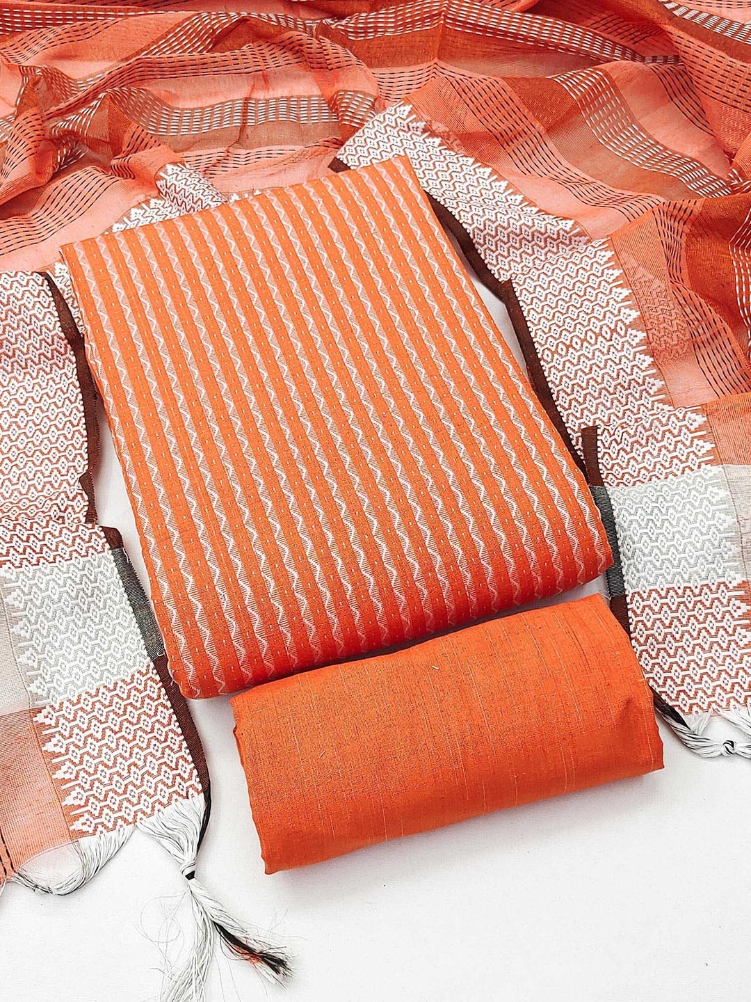 

SAINOOR Geometric Printed Cotton Jacquard Unstitched Dress Material, Peach