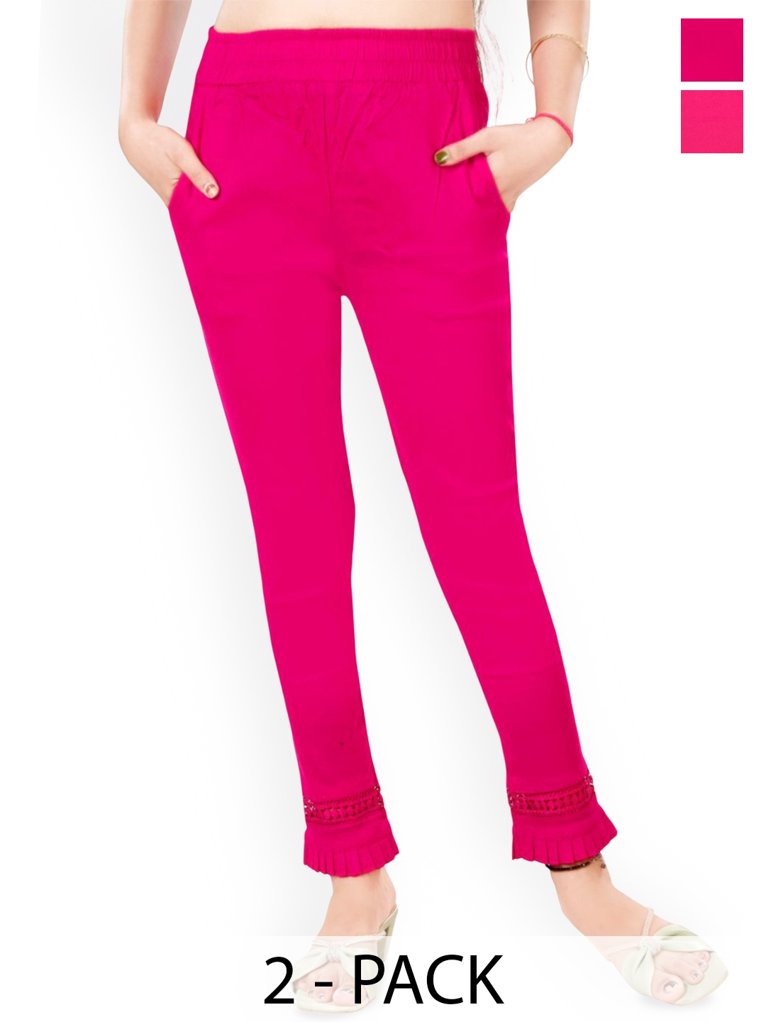 

Fessist Pack of 2 Women Relaxed Slim Fit Easy Wash Pleated Trousers, Pink