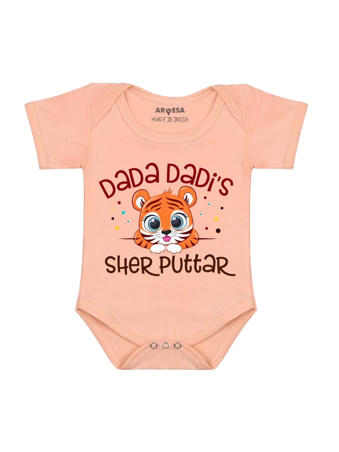 

Arvesa Kids Dada Dadi Sher Puttar Printed Romper, Peach